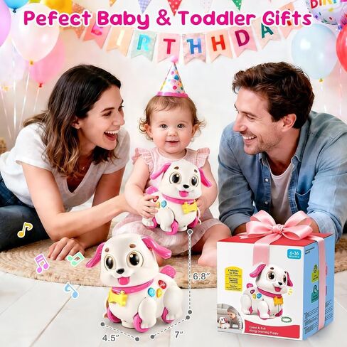 Yunaking Musical Puppy Toy for 1 Year Old Girl Gifts: Interactive Learning Baby Toy 6-12- 18 Months, Auto-Avoid Obstacle, Encourages Crawling & Walking, 1st Birthday Xmas Gift for 1 2 Year Old Girl in Kuwait