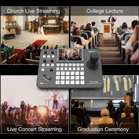 DAIPU PTZ Camera Controller with 5-Inch LCD Screen 4D Joystick LAN RS232 RJ45 RS485/422 DC12V Professional Control Keyboard for Church Worship Live Streaming Video Conference Events in Kuwait