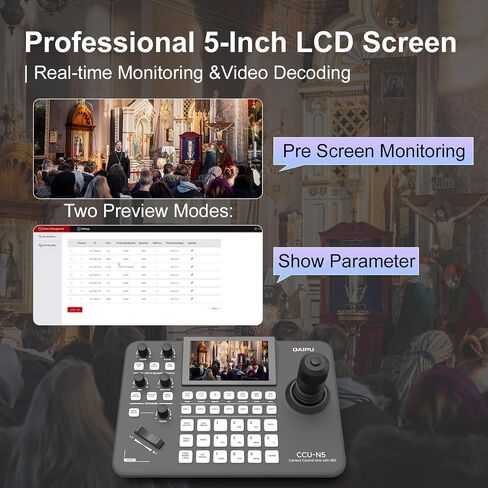 DAIPU PTZ Camera Controller with 5-Inch LCD Screen 4D Joystick LAN RS232 RJ45 RS485/422 DC12V Professional Control Keyboard for Church Worship Live Streaming Video Conference Events in Kuwait