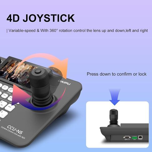 DAIPU PTZ Camera Controller with 5-Inch LCD Screen 4D Joystick LAN RS232 RJ45 RS485/422 DC12V Professional Control Keyboard for Church Worship Live Streaming Video Conference Events in Kuwait