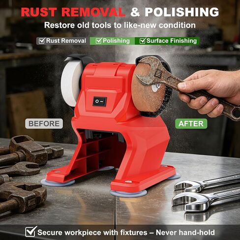 Rozlchar Cordless Bench Grinder Polisher Compatible for Milwaukee 18V(No Battery), 5500 RPM Mini Sander with Dual Grinding Wheels for Rust Removal, Drill Bit Sharpening, Knife & Steel Polishing in Kuwait