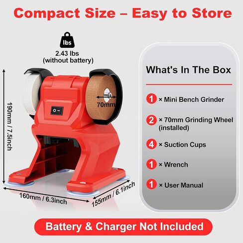 Rozlchar Cordless Bench Grinder Polisher Compatible for Milwaukee 18V(No Battery), 5500 RPM Mini Sander with Dual Grinding Wheels for Rust Removal, Drill Bit Sharpening, Knife & Steel Polishing in Kuwait