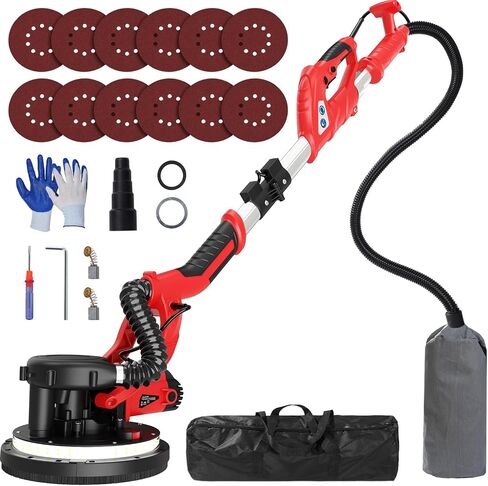 Drywall Sander, Upgraded 8-Amp Popcorn Ceiling Removal Tool with 7 Variable Speed 800-1800RPM, Drywall Sander with Vacuum Dust Collector with LED Light, Bench Grinders,12pcs Sanding Discs, Rose Red in Kuwait