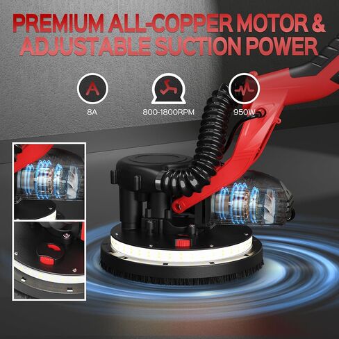 Drywall Sander, Upgraded 8-Amp Popcorn Ceiling Removal Tool with 7 Variable Speed 800-1800RPM, Drywall Sander with Vacuum Dust Collector with LED Light, Bench Grinders,12pcs Sanding Discs, Rose Red in Kuwait
