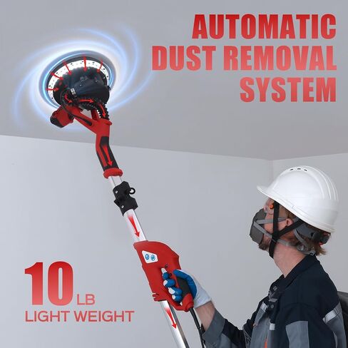 Drywall Sander, Upgraded 8-Amp Popcorn Ceiling Removal Tool with 7 Variable Speed 800-1800RPM, Drywall Sander with Vacuum Dust Collector with LED Light, Bench Grinders,12pcs Sanding Discs, Rose Red in Kuwait