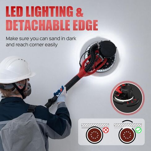 Drywall Sander, Upgraded 8-Amp Popcorn Ceiling Removal Tool with 7 Variable Speed 800-1800RPM, Drywall Sander with Vacuum Dust Collector with LED Light, Bench Grinders,12pcs Sanding Discs, Rose Red in Kuwait