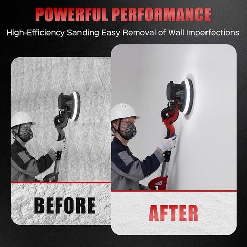 Drywall Sander, Upgraded 8-Amp Popcorn Ceiling Removal Tool with 7 Variable Speed 800-1800RPM, Drywall Sander with Vacuum Dust Collector with LED Light, Bench Grinders,12pcs Sanding Discs, Rose Red in Kuwait