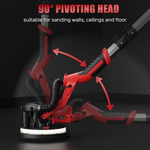 Drywall Sander, Upgraded 8-Amp Popcorn Ceiling Removal Tool with 7 Variable Speed 800-1800RPM, Drywall Sander with Vacuum Dust Collector with LED Light, Bench Grinders,12pcs Sanding Discs, Rose Red in Kuwait