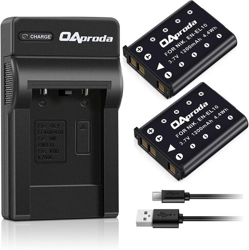 OAproda 2 Pack EN-EL10 Battery and Rapid USB Charger for Nikon Coolpix S3000 S4000 S5100 S600 S700, S200 S210 S220 S230 S500 S510 S520 S570, S60 S80 S203 S205 Digital Camera MH-63 Charger in Kuwait