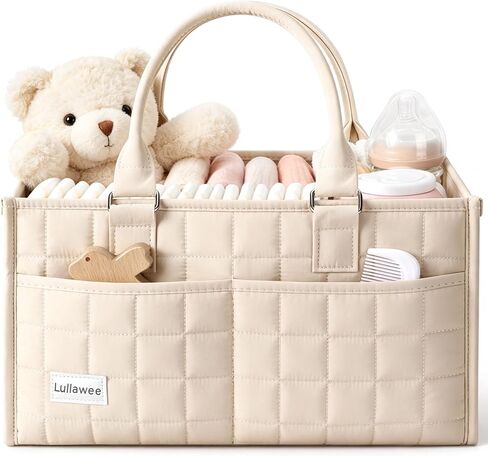Baby Diaper Caddy Organizer, Portable Nursery Storage Basket with Handle for Newborn Boy or Girl, Gift for Baby Shower Essentials, Registry Must Have Bag, Caddie Car Organizer, Beige in Kuwait