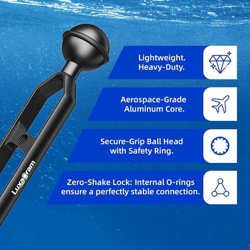 Luxagram 2PCS 9" Double Ball Arm for Underwater Photography, Professional Adjustable Dual Ball Joint Light Mount, Aluminum Alloy Clamp for Camera Tray, Video Lights&Strobes in Kuwait