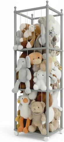 Wonder Space Wooden Stuffed Animal Storage Rack with Wheels, 54" Tall Toy Organizer for Kids Room, Water-Based Paint Finish, Safe & Eco-Friendly Plush Holder Shelf for Toddlers & Babies (Grey) in Kuwait