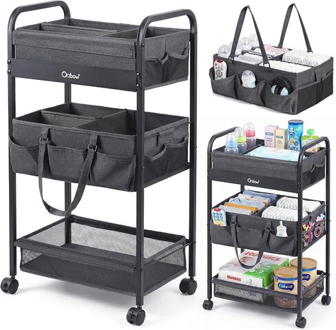 Orzbow Baby Caddy Cart Organizer, Grey | 3 Tier Baby Rolling Storage Cart , Detachable Infant Essentials Nursery Storage for Bedroom, Changing Table & Crib in Kuwait