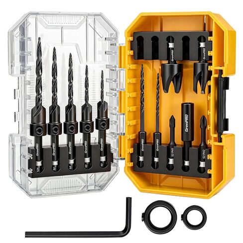 GRENPRO 14 PCS Countersink Drill Bit Set, Counter Sink Drill Bit Adjustable, #4, #6, #8, #10, #12, Magnetic Extension bit Holder for Woodworking with Storage Box in Kuwait