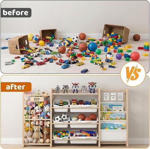 3-in-1 Toy Storage Organizer with Bookshelf Stuffed Animal Storage and 6 Storage Bins Large Wooden Kid Toddler Toy Shelf for Playroom Bedroom Nursery Anti Tip Easy Clean in Kuwait