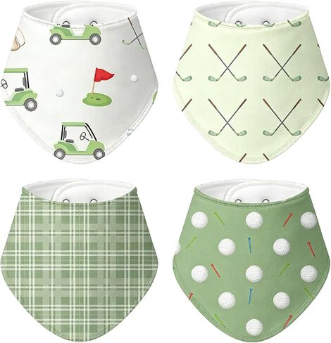 4 Pcs Golf Baby Bibs for Boys Girls Baby Golf Stuff Cotton Bandanas Adjustable Absorbent Triangle Bibs for Drooling and Teething Vintage Sports Nursery Items Infant Essentials Newborn Gifts in Kuwait