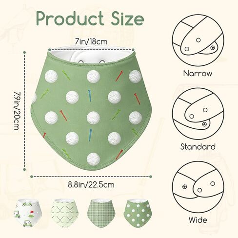 4 Pcs Golf Baby Bibs for Boys Girls Baby Golf Stuff Cotton Bandanas Adjustable Absorbent Triangle Bibs for Drooling and Teething Vintage Sports Nursery Items Infant Essentials Newborn Gifts in Kuwait