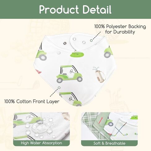 4 Pcs Golf Baby Bibs for Boys Girls Baby Golf Stuff Cotton Bandanas Adjustable Absorbent Triangle Bibs for Drooling and Teething Vintage Sports Nursery Items Infant Essentials Newborn Gifts in Kuwait