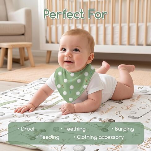 4 Pcs Golf Baby Bibs for Boys Girls Baby Golf Stuff Cotton Bandanas Adjustable Absorbent Triangle Bibs for Drooling and Teething Vintage Sports Nursery Items Infant Essentials Newborn Gifts in Kuwait