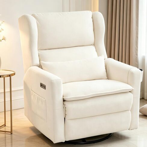 Power Recliner Chair Swivel Glider,Oversized Nursery Chair Recliner with Lumbar Support, Upholstered Swivel Rocker Recliner Chair, Glider Nursery Chair with Adjustable Headrest, Beige in Kuwait