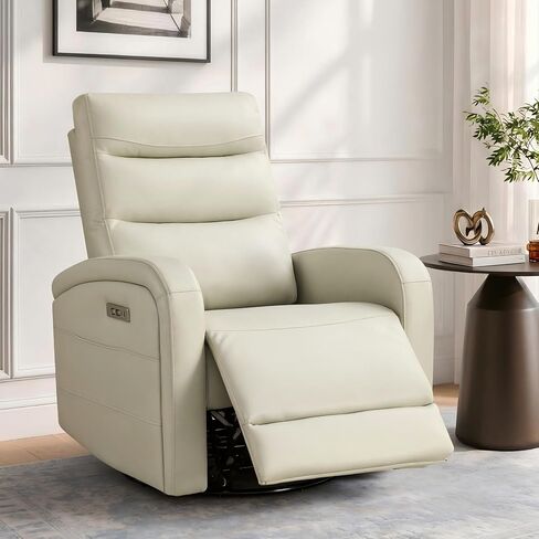 KISLOT Power Swivel Recliner Chair, Faux Leather Recliner 270° Rotation Modern Nursery Glider, Ergonomic Armrest & Side Storage Pocket, Comfortable Armchair for Living Room Bedroom & Nursery in Kuwait