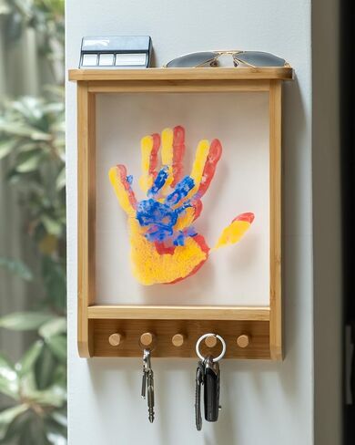 Family Handprint Kit & Key Holder – DIY Eco-Friendly Bamboo Keepsake Kit with Non-Toxic Paints, Personalized Baby Gifts for Family, New Parents & Grandparents, Unique Gift for Baby Showers in Kuwait