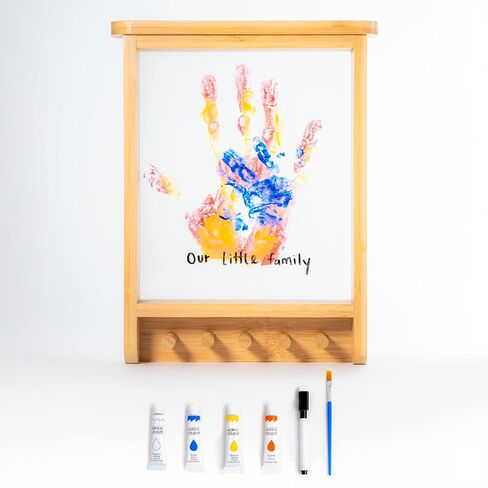 Family Handprint Kit & Key Holder – DIY Eco-Friendly Bamboo Keepsake Kit with Non-Toxic Paints, Personalized Baby Gifts for Family, New Parents & Grandparents, Unique Gift for Baby Showers in Kuwait