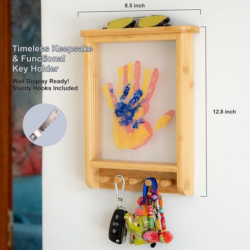 Family Handprint Kit & Key Holder – DIY Eco-Friendly Bamboo Keepsake Kit with Non-Toxic Paints, Personalized Baby Gifts for Family, New Parents & Grandparents, Unique Gift for Baby Showers in Kuwait