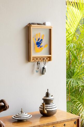 Family Handprint Kit & Key Holder – DIY Eco-Friendly Bamboo Keepsake Kit with Non-Toxic Paints, Personalized Baby Gifts for Family, New Parents & Grandparents, Unique Gift for Baby Showers in Kuwait
