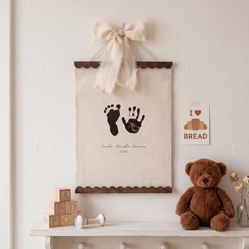 Novabright Baby Hand and Footprint Kit with Ink Pad Ribbon Bow Baby Handprint Kit Footprint Wall Hangings for Nursery Scalloped Keepsake Gift for New Mom First Mother's Day in Kuwait