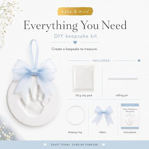 Kate & Milo Blue Baby Handprint & Footprint Ornament Kit – DIY Baby Keepsake Clay Impression, Baby’s First Christmas Ornament, Newborn Memory Gift, Baby Gift, Nursery Keepsake in Kuwait