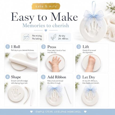 Kate & Milo Blue Baby Handprint & Footprint Ornament Kit – DIY Baby Keepsake Clay Impression, Baby’s First Christmas Ornament, Newborn Memory Gift, Baby Gift, Nursery Keepsake in Kuwait