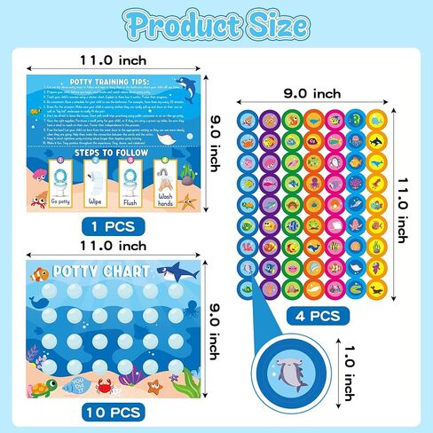 Zainpe 15Pcs Ocean Animals Potty Training Chart for Kids Sea Creatures Potty Chart with Shark Whale Stickers Marine Theme Toilet Training Reward Chart Develop Toileting Habit for Toddlers Boy Girl in Kuwait