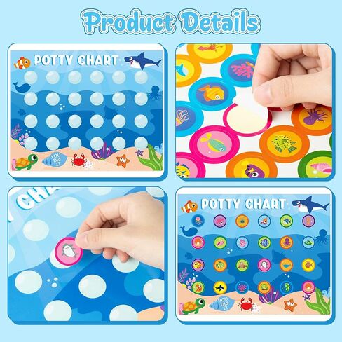 Zainpe 15Pcs Ocean Animals Potty Training Chart for Kids Sea Creatures Potty Chart with Shark Whale Stickers Marine Theme Toilet Training Reward Chart Develop Toileting Habit for Toddlers Boy Girl in Kuwait