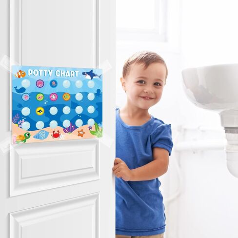 Zainpe 15Pcs Ocean Animals Potty Training Chart for Kids Sea Creatures Potty Chart with Shark Whale Stickers Marine Theme Toilet Training Reward Chart Develop Toileting Habit for Toddlers Boy Girl in Kuwait