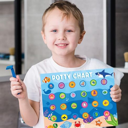 Zainpe 15Pcs Ocean Animals Potty Training Chart for Kids Sea Creatures Potty Chart with Shark Whale Stickers Marine Theme Toilet Training Reward Chart Develop Toileting Habit for Toddlers Boy Girl in Kuwait