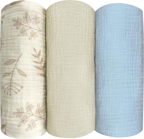 3 Pack Ultra Soft Checkered Muslin Swaddle Blankets 38"x40" Cotton Newborn Muslin Receiving Blankets for Baby Boys Infant Essentials Blanket for Stroller Crib Tummy Time Coffee Blue in Kuwait