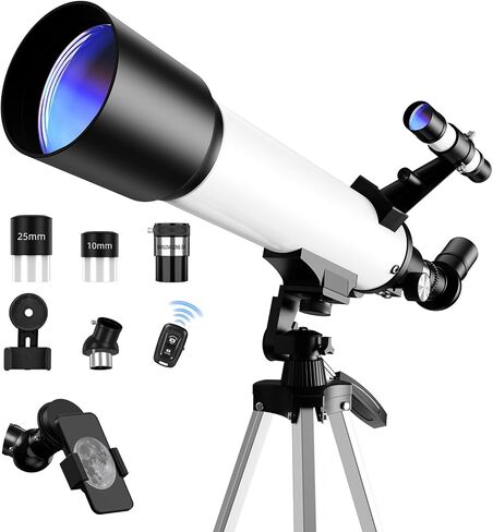 FAMIROSA Telescope for Beginners, 70mm Aperture (20X-150X) 500mm Focal Length Refractor Astronomy Telescopes for Planets and Stars, Telescopio with Carry Bag, Phone Holder, Adjustable Tripod, White in Kuwait