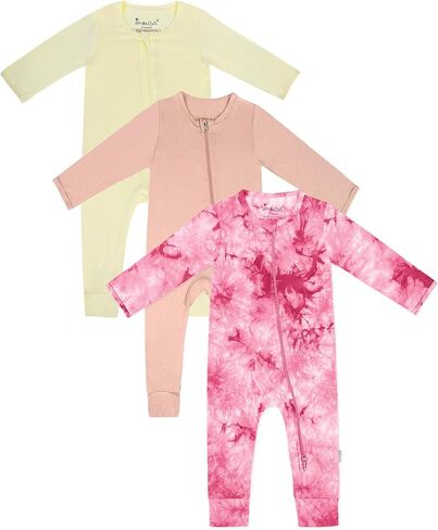 Footless Baby Pajamas Girls Boys 2Way Zipper LongSleeve Sleeper Pjs 3Pack in Kuwait