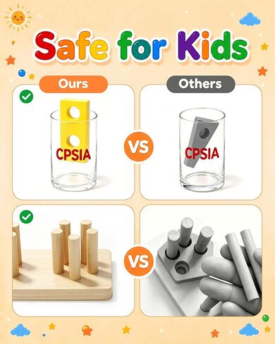 PEBIRA Montessori Toys for 1 to 3-Year-Old Boys Girls Toddlers, Wooden Sorting & Stacking Toys for Toddlers and Kids Preschool, Educational Color Recognition Shape Sorter, Learning Puzzles Gift in Kuwait