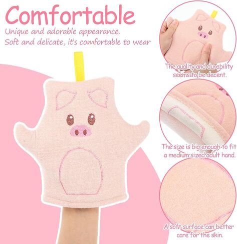 Baby Bath Mitt 2 Pack, Soft Cotton Animal Wash Gloves | Pig & Duck Design, For Toddlers Body Face, Gentle Skin Scrubber, Pink and Yellow in Kuwait