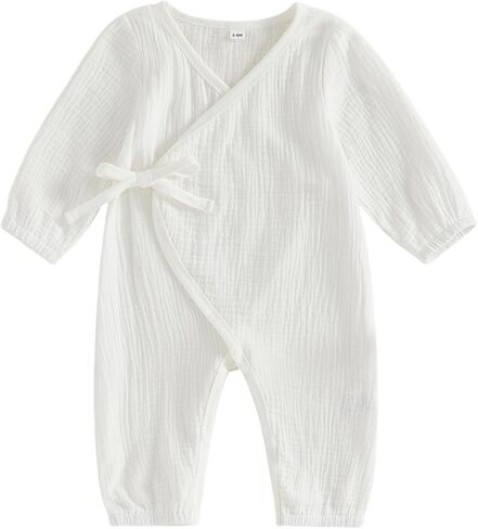 Kupretty Newborn Baby Boy Clothes Muslin Cotton Wrap Romper | Long Sleeve Jumpsuit, Cotton Linen, Hospital Outfit, Coming Home Outfit, Announcement Photo, Baby Shower, Boho Infant Clothes in Kuwait