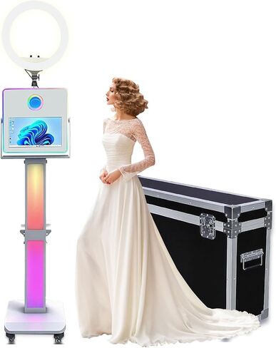 Selfie Photo Booth with 15.6inch Touch Screen Booth Machine RGB Light PhotoBooth with Flight Case for Celebration Party Wedding Birthday (White, Photo Booth Machine) in Kuwait
