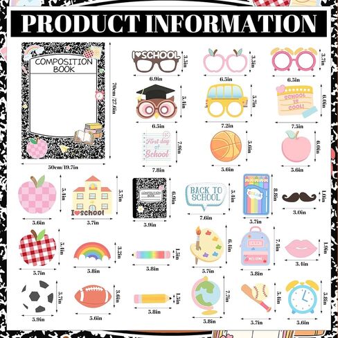 Back to School Photo Props, 28Pcs Back to School Decorations with Composition Notebook Photo Frame Sticks First Day of School Photo Props Welcome Back to School Party Decorations for Classroom Home in Kuwait