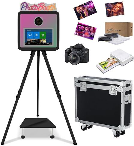 ''PhotoBooth'' RGB Light with 15.6 inch Touch Screen Selfie DSLR Photobooth Machine,Portable Photo Booth Machine Built-in Mini PC for Wedding Party Events Rental (Black, Machine+Camera+Printer) in Kuwait