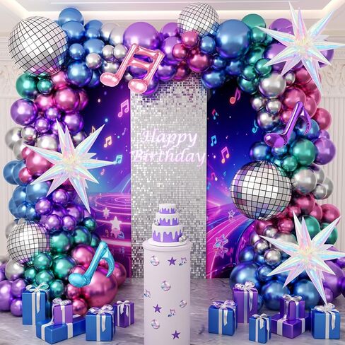 JOGAMS 172Pcs K-Pop Music Balloon Arch Kit, Metallic Silver Purple Pink Balloons Garland with Iridescent Star Disco Foils Balloons for Concert-Style Birthday Idol Showcase Fan Support Party Decor in Kuwait