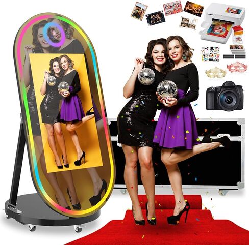60 Inch Oval Magic Mirror Photo Booth with 32 Inch Touch Screen, Camera & Instant Printer Kit, RGB Lighting, Music Sync, Remote Control, Flight Case for Weddings, Corporate Events and Rental Business in Kuwait