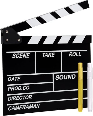 Movie Film Clap Board, 10.4 x 11.8 Inches Wooden Film Director Clapboard with 2 Pcs Whiteboard Pens, Hollywood Clapper Board for Studio, Video, TV, Photography Props in Kuwait