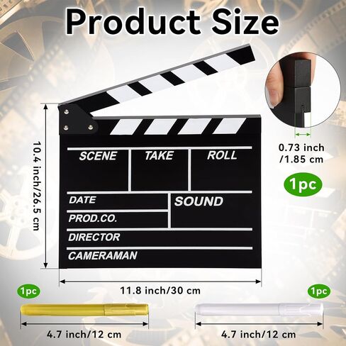 Movie Film Clap Board, 10.4 x 11.8 Inches Wooden Film Director Clapboard with 2 Pcs Whiteboard Pens, Hollywood Clapper Board for Studio, Video, TV, Photography Props in Kuwait