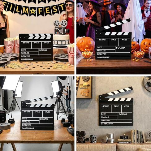 Movie Film Clap Board, 10.4 x 11.8 Inches Wooden Film Director Clapboard with 2 Pcs Whiteboard Pens, Hollywood Clapper Board for Studio, Video, TV, Photography Props in Kuwait